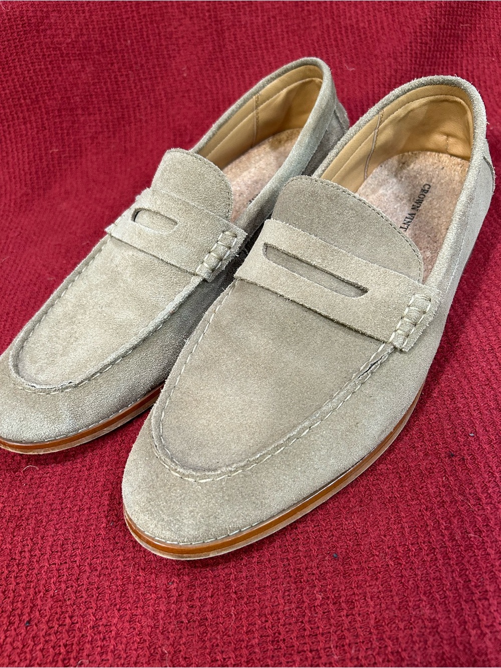 Crown Vintage Men’s Suede Penny Loafers in Tan - Size 10M